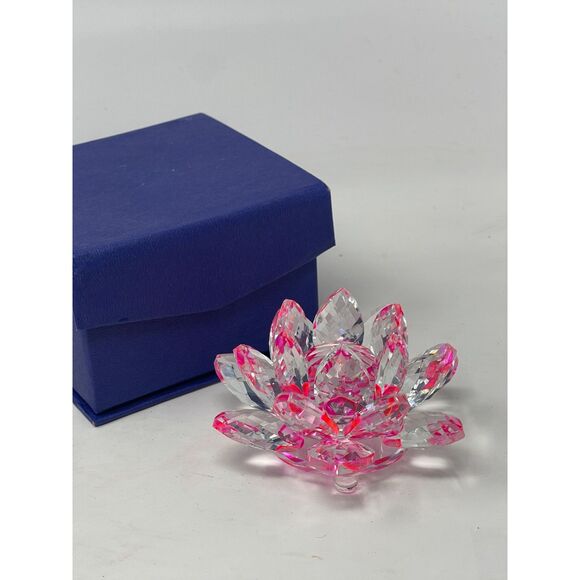 Vintage Crystal Lotus Flower Pink Decoration Paperweight Centerpiece ~Glows~ NOS - Picture 4 of 8